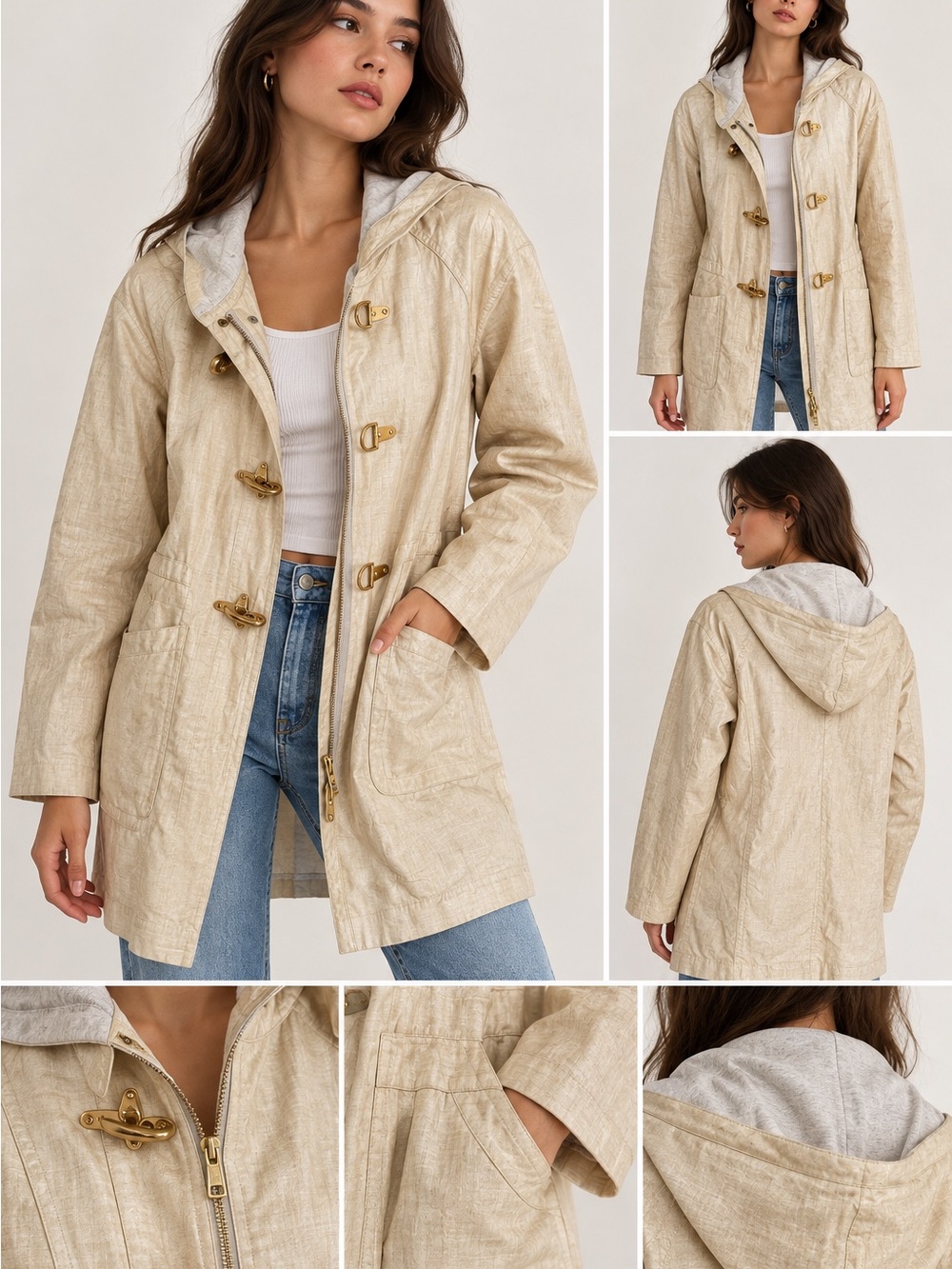 J. Crew Light Beige Hooded Trench Coat with Toggle Closures